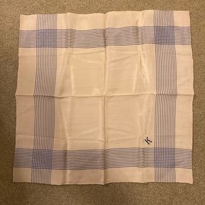 Vintage Mens Handkerchief Madeira Needle Lace Monogram K Ivory/Blue Plaid